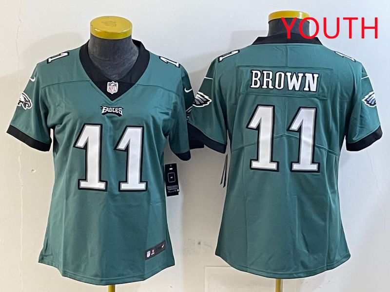 Youth Philadelphia Eagles 11 Brown Green Second generation 2025 Nike Limited NFL Jersey style 1